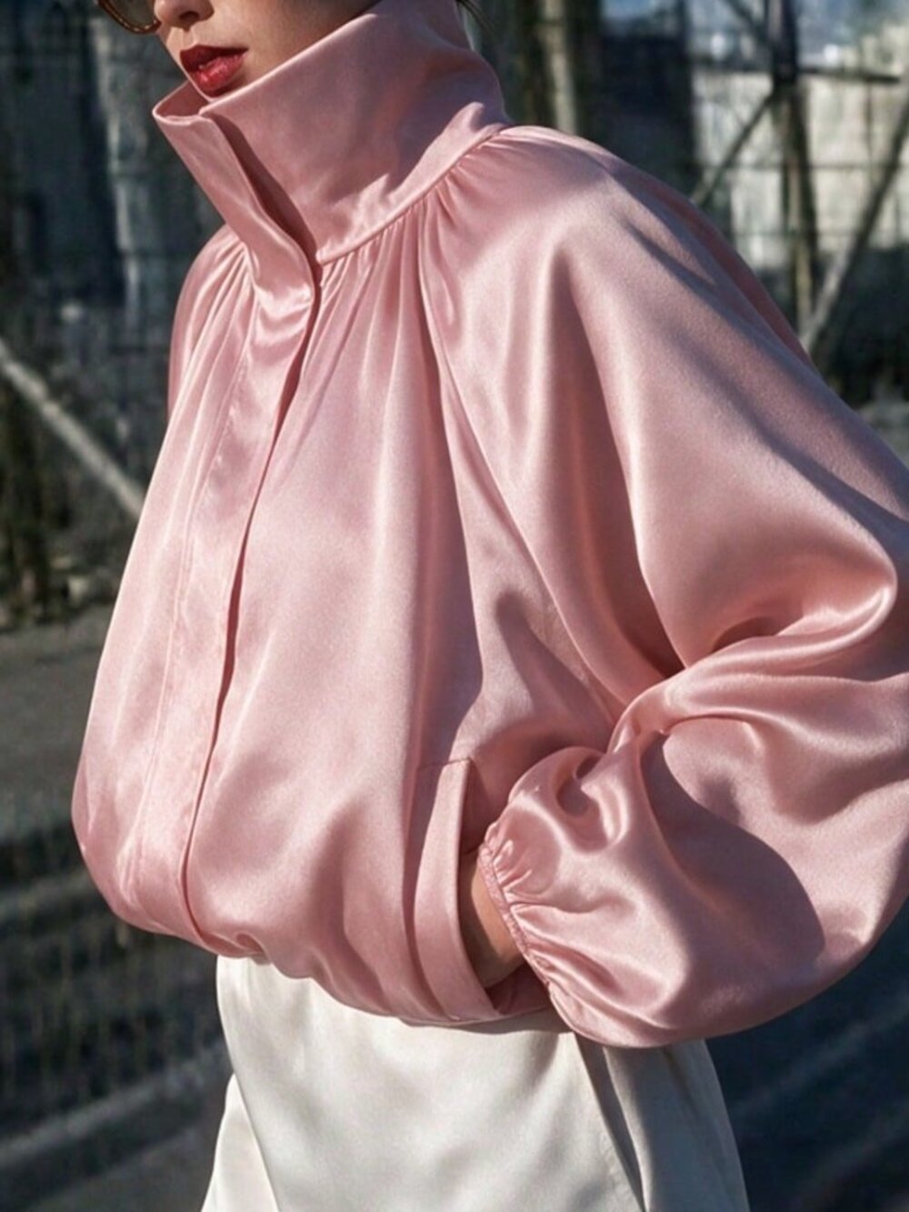 Pink Party Women's Oversized Satin Bomber Coat